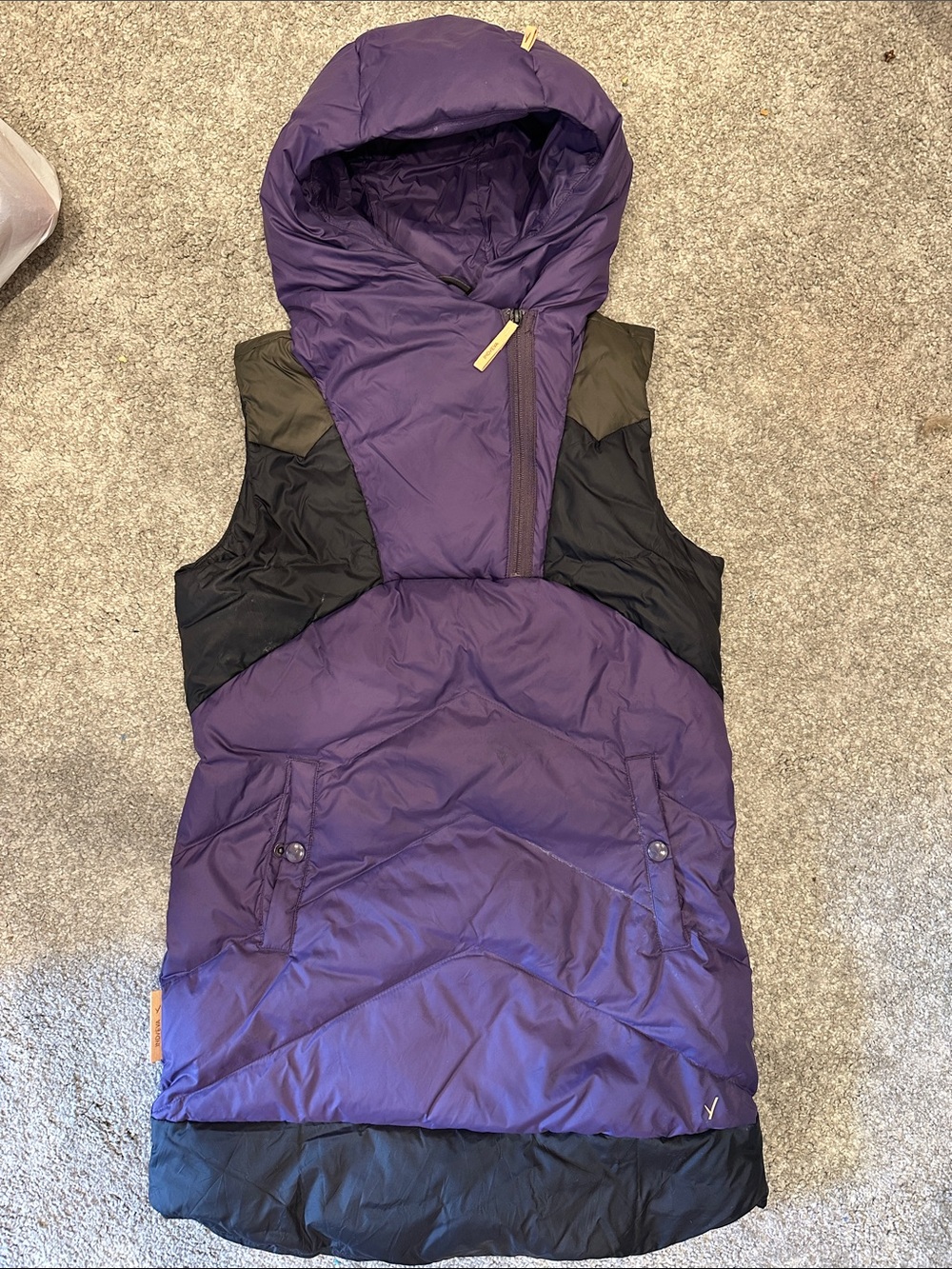 Indyeva Purple and Black Puffer Vest Dress with Hood Size Small Excellent